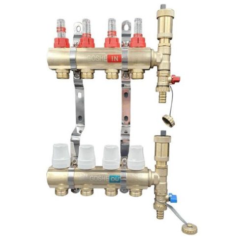 ÁRAMLÁSMÉRŐS OSZTÓ-GYŰJTŐ 9 KÖRÖS OSZTÓVÉGGEL RÉZ