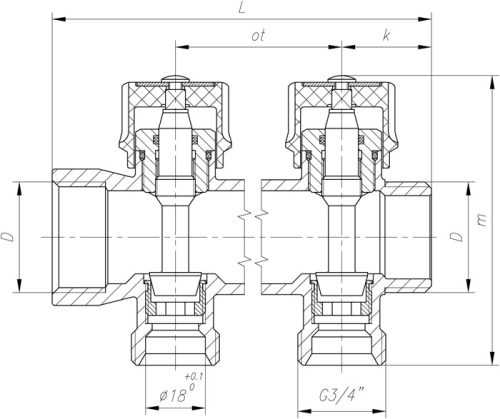 Osztótest 1"-3 körös, 3/4" szabályozószeleppel