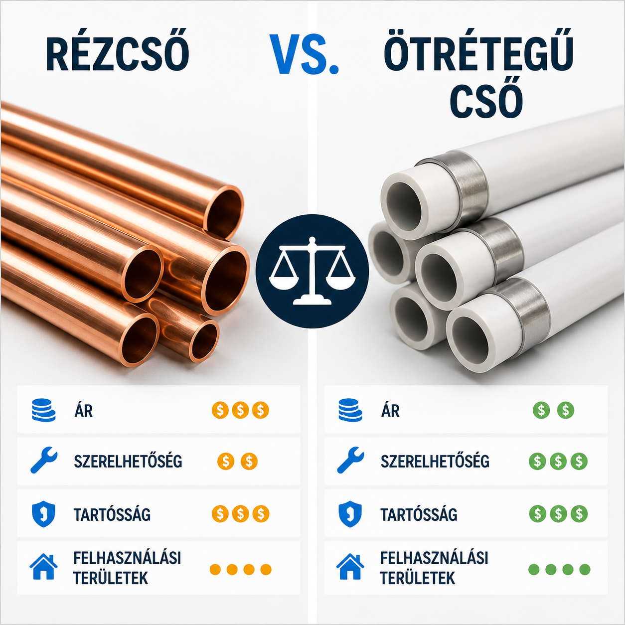 Rézcső vagy ötrétegű cső? Mikor melyik a jobb választás?